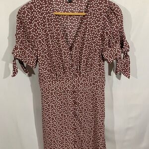 Express Mauve Polka Dot Midi Dress with Tie Sleeves
